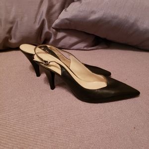 Nine West black leather slingback heels, size 9 1/2